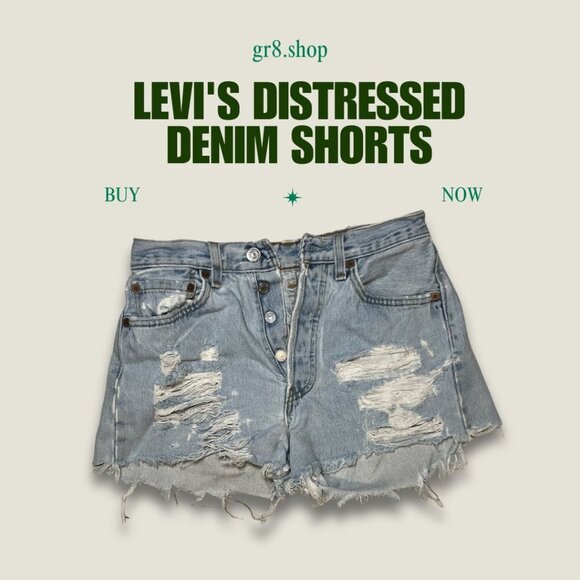 Levis 501 Distressed Denim Shorts W27 Button Fly Vintage Made In USA Raw Hem - Picture 1 of 4